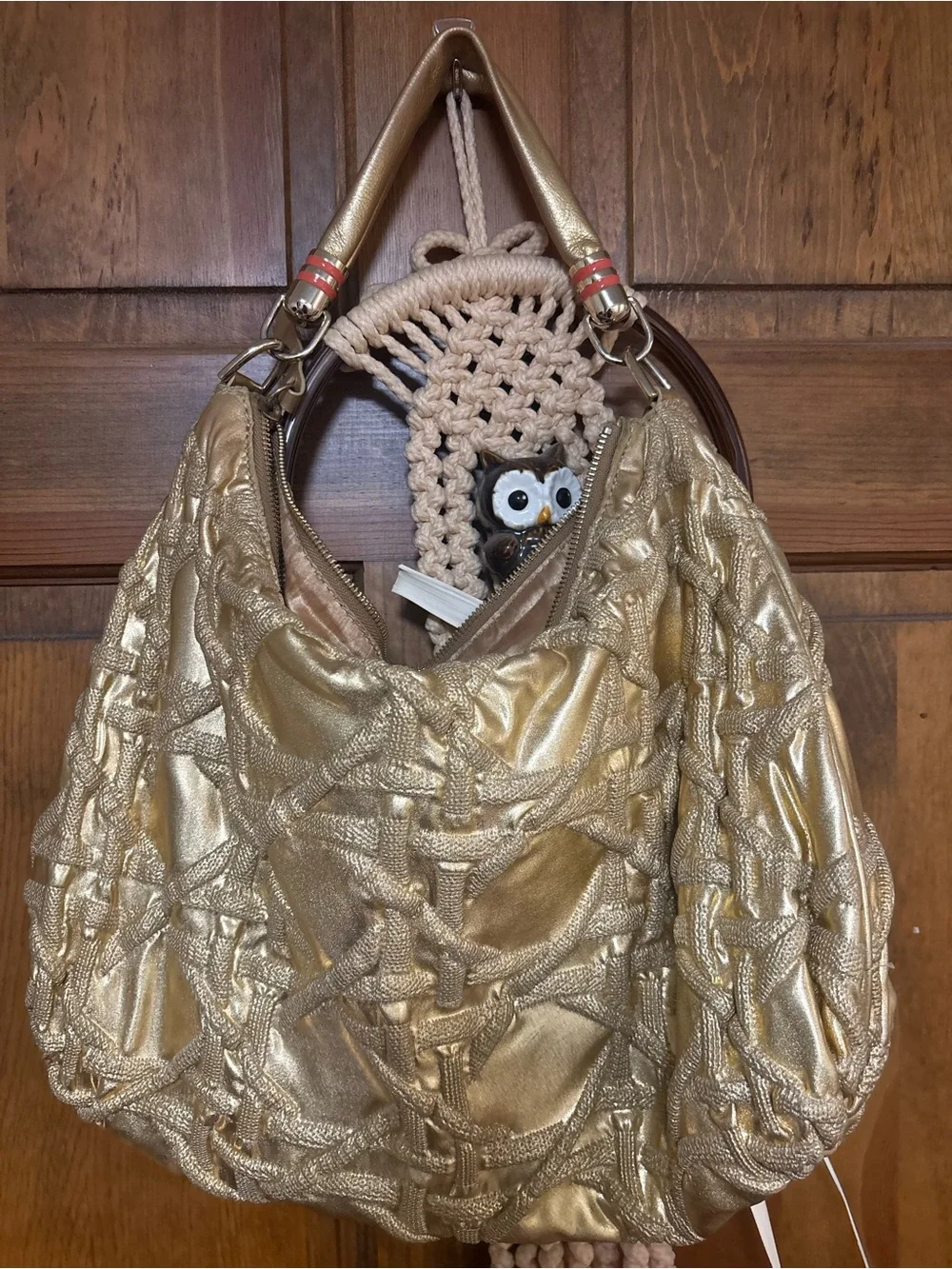 Stuart Weitzman Metallic Gold Braided Detail Shoulder Bag
